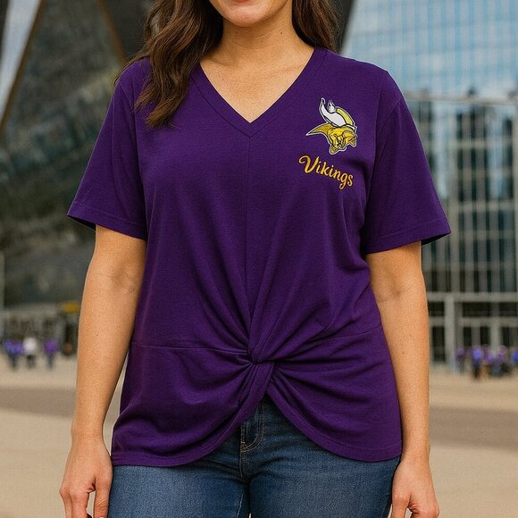 NFL Tops - Minnesota Vikings Women’s Knot-Front V-Neck Tee – NFL Team Apparel (XL)